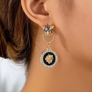 Gold and Black Leopard Earrings